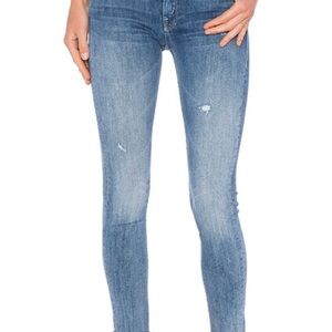 MOTHER Looker Ankle Fray, Double Time wash Light Blue Cropped Skinny Jeans
